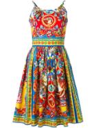 Dolce & Gabbana Carretto Siciliano Print Dress, Women's, Size: 42, Red, Cotton/silk