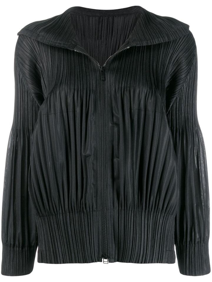 Pleats Please Issey Miyake Pleated Zip-up Jacket - Black