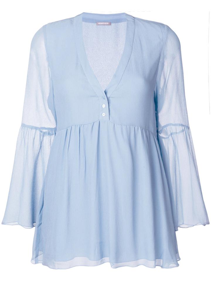 Hemisphere Deep V-neck Blouse - Blue
