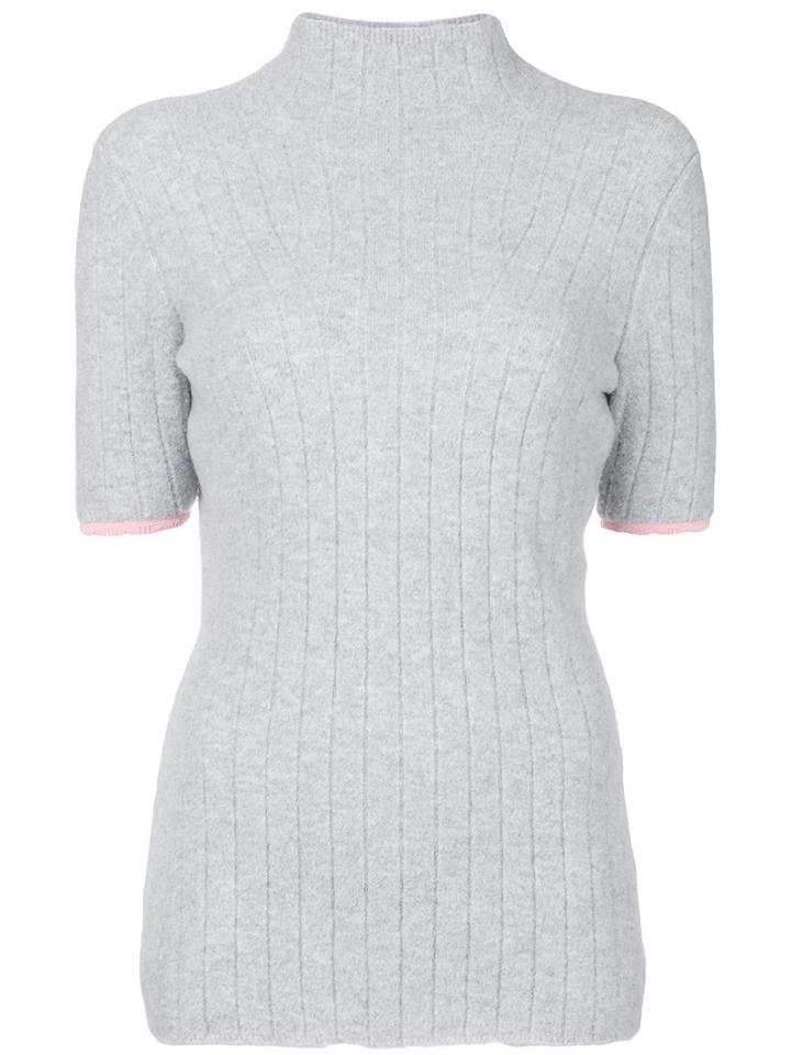 Victoria Beckham - Ribbed Detail Roll Neck Top - Women - Polyamide/spandex/elastane/viscose/virgin Wool - 6, Grey, Polyamide/spandex/elastane/viscose/virgin Wool
