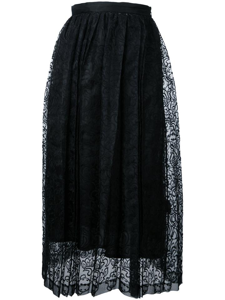 Taro Horiuchi Lace Detail Pleated Skirt, Women's, Size: 1, Black, Polyester