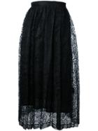 Taro Horiuchi Lace Detail Pleated Skirt, Women's, Size: 1, Black, Polyester