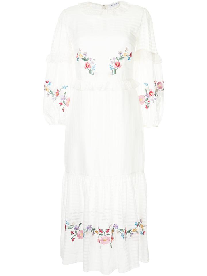 Vilshenko Floral Embroidered Frill Trim Dress - White