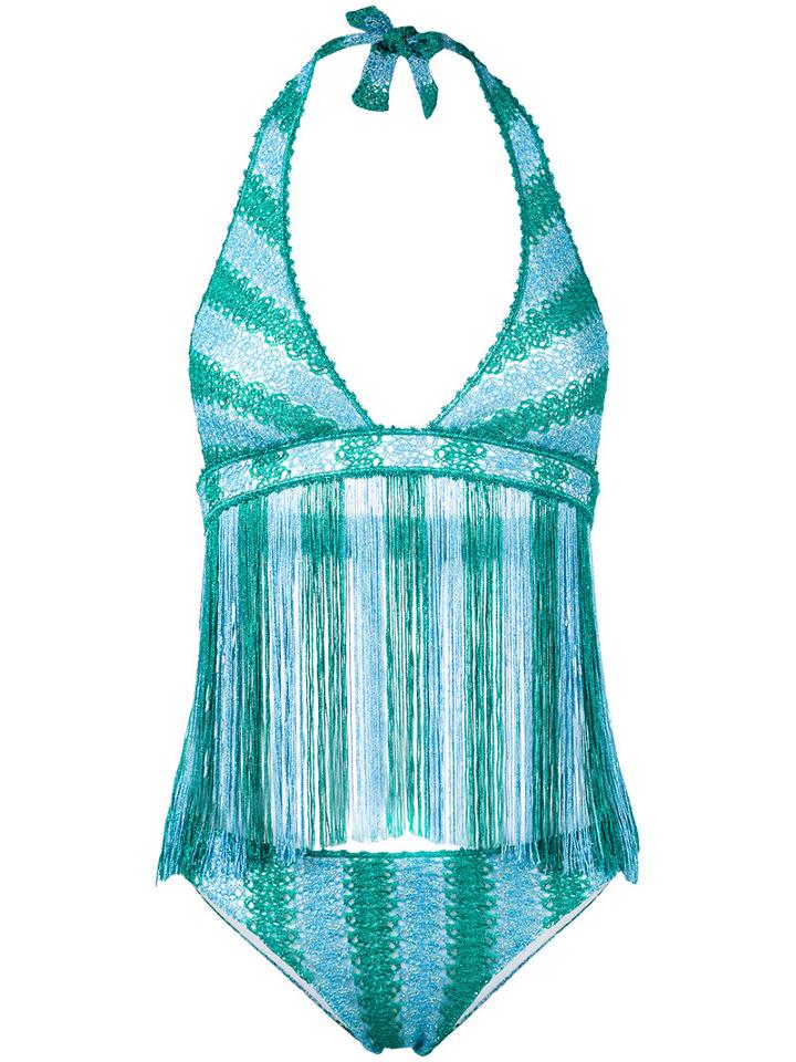 Missoni - Halterneck Fringe Bikini - Women - Nylon/polyester/spandex/elastane/viscose - 38, Blue, Nylon/polyester/spandex/elastane/viscose