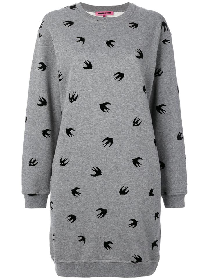Mcq Alexander Mcqueen Flocked Swallow Sweatshirt Dress - Grey