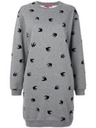Mcq Alexander Mcqueen Flocked Swallow Sweatshirt Dress - Grey