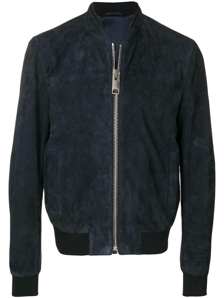 Les Hommes Suede Bomber Jacket - Blue