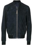 Les Hommes Suede Bomber Jacket - Blue