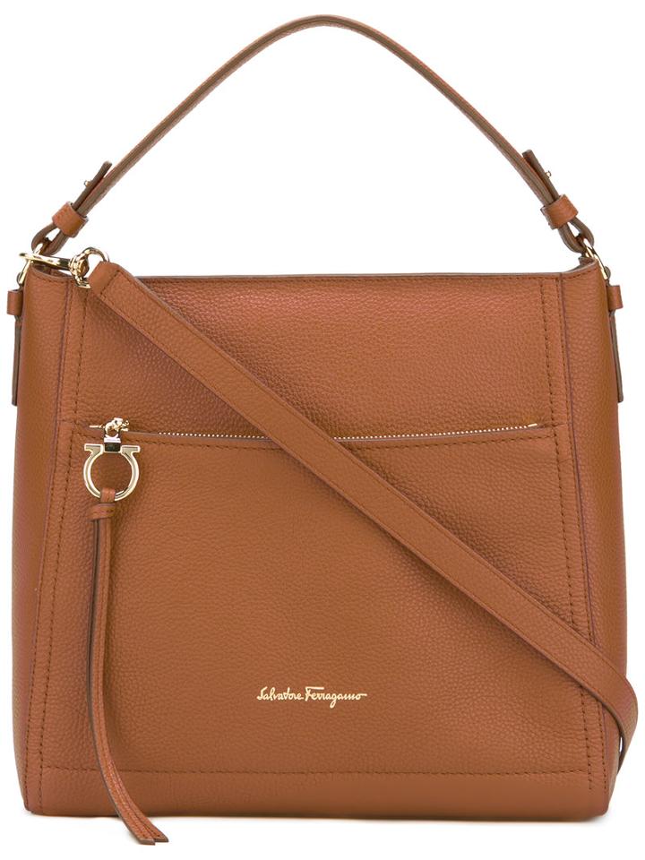 Salvatore Ferragamo Ally Hobo Tote Bag, Women's, Brown, Calf Leather