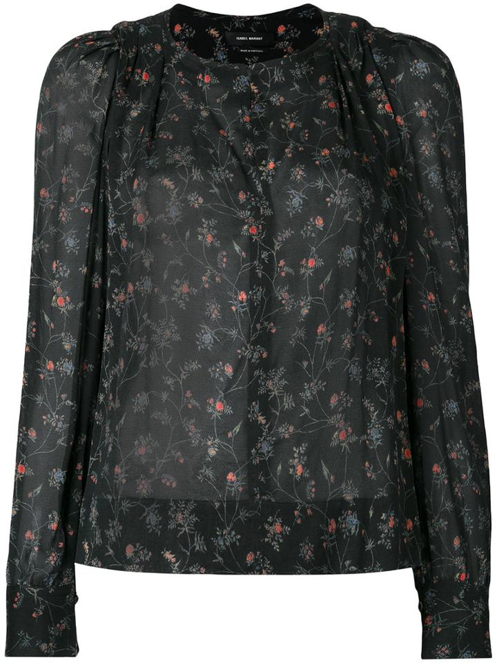 Isabel Marant Floral Print Blouse, Women's, Size: 36, Black, Silk/spandex/elastane