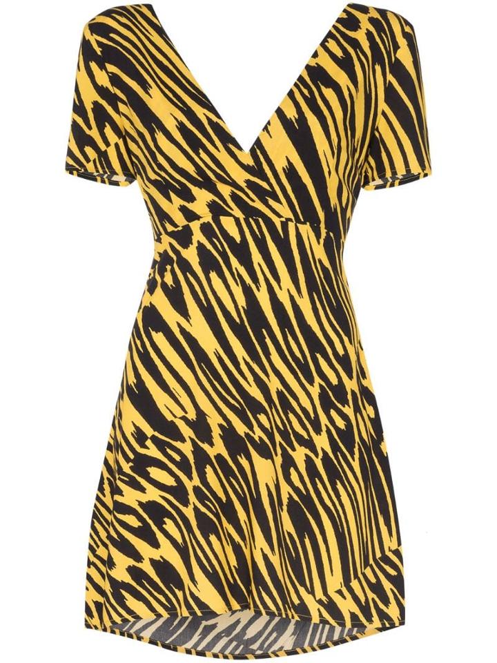 Double Rainbouu Tiger Print Tie-back Mini Dress - Yellow