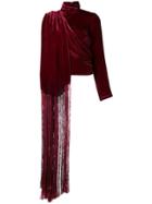 Palomo Spain Draped Velvet Blouse - Red