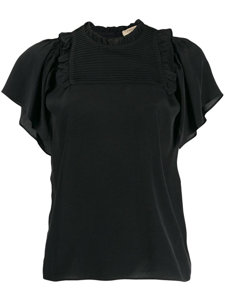 Twin-set Pleated Bib Blouse - Black