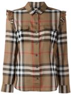 Burberry Ruffle Trim Shirt, Women's, Size: 8, Brown, Cotton