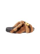 Fendi Fur Heart Slides - Brown