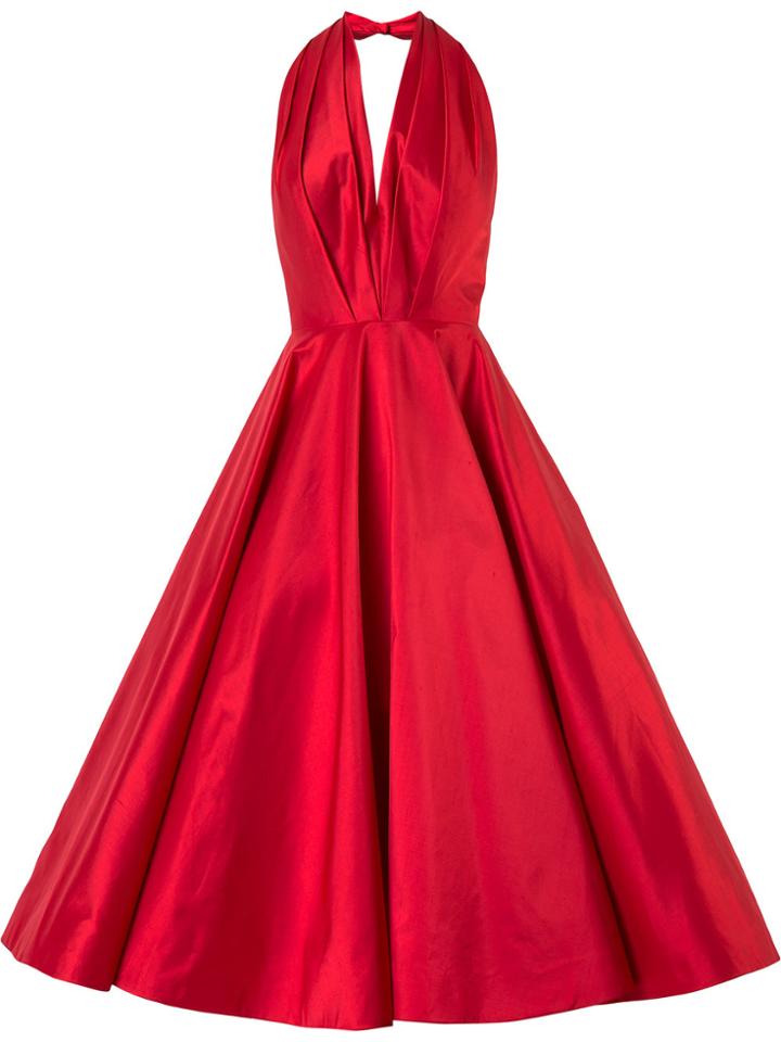 Romona Keveza Plunge Full Skirt Gown - Red