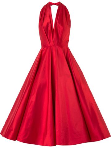 Romona Keveza Plunge Full Skirt Gown - Red