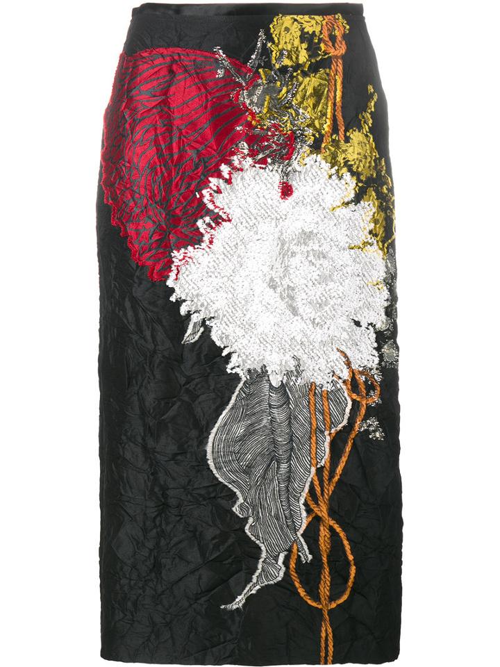 Dries Van Noten Selma Floral Applique Skirt, Women's, Size: 36, Black, Silk/cotton/polyamide/acetate
