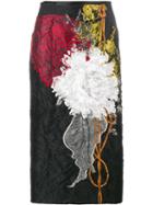 Dries Van Noten Selma Floral Applique Skirt, Women's, Size: 36, Black, Silk/cotton/polyamide/acetate