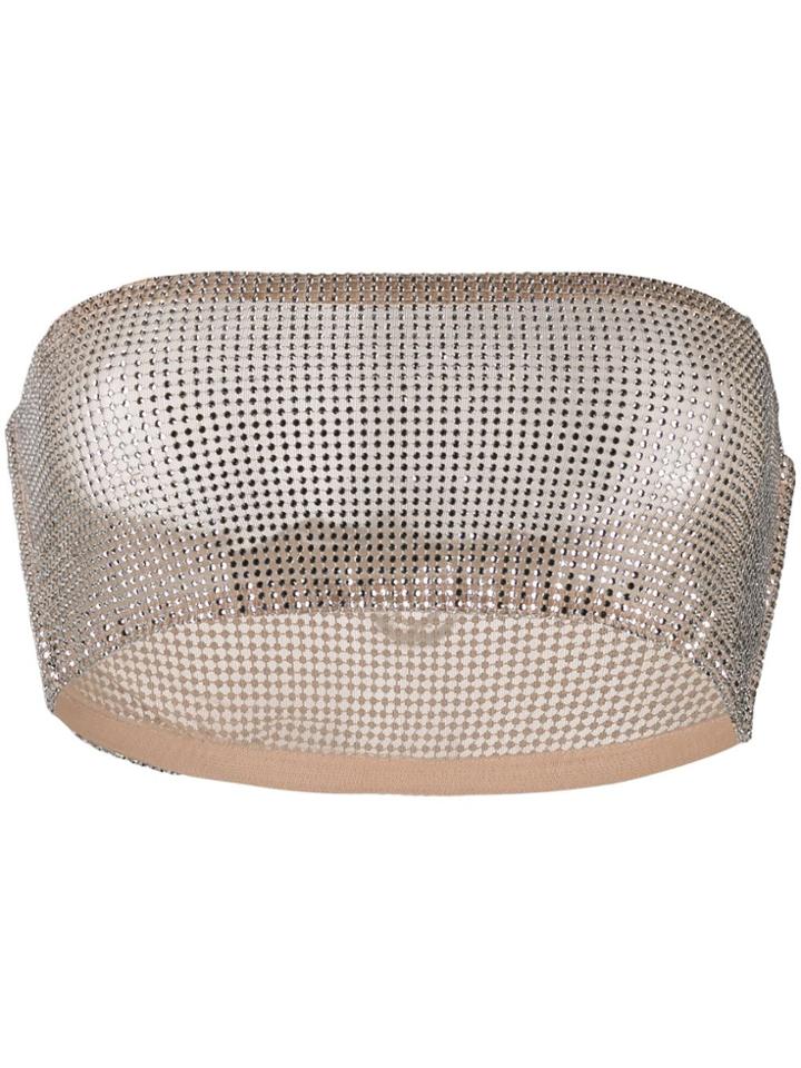 Alessandra Rich Crystal Bandeau Top - Neutrals