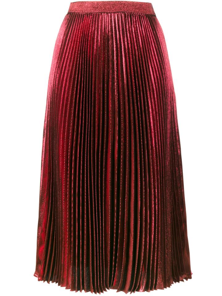 Christopher Kane High Waisted Pleated Metallic Skirt - Red