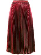 Christopher Kane High Waisted Pleated Metallic Skirt - Red