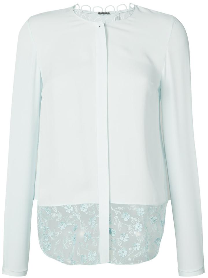 Elie Tahari - Floral Hem Long Sleeve Blouse - Women - Silk - S, Blue, Silk