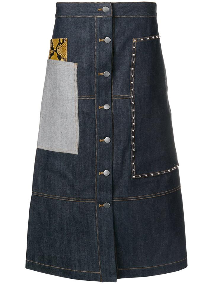Ssheena Patchwork Midi Skirt - Blue