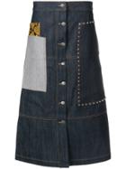 Ssheena Patchwork Midi Skirt - Blue