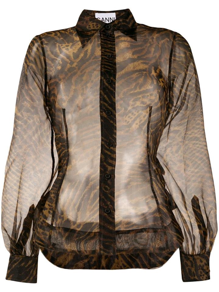 Ganni Mesh Tiger Top - Brown