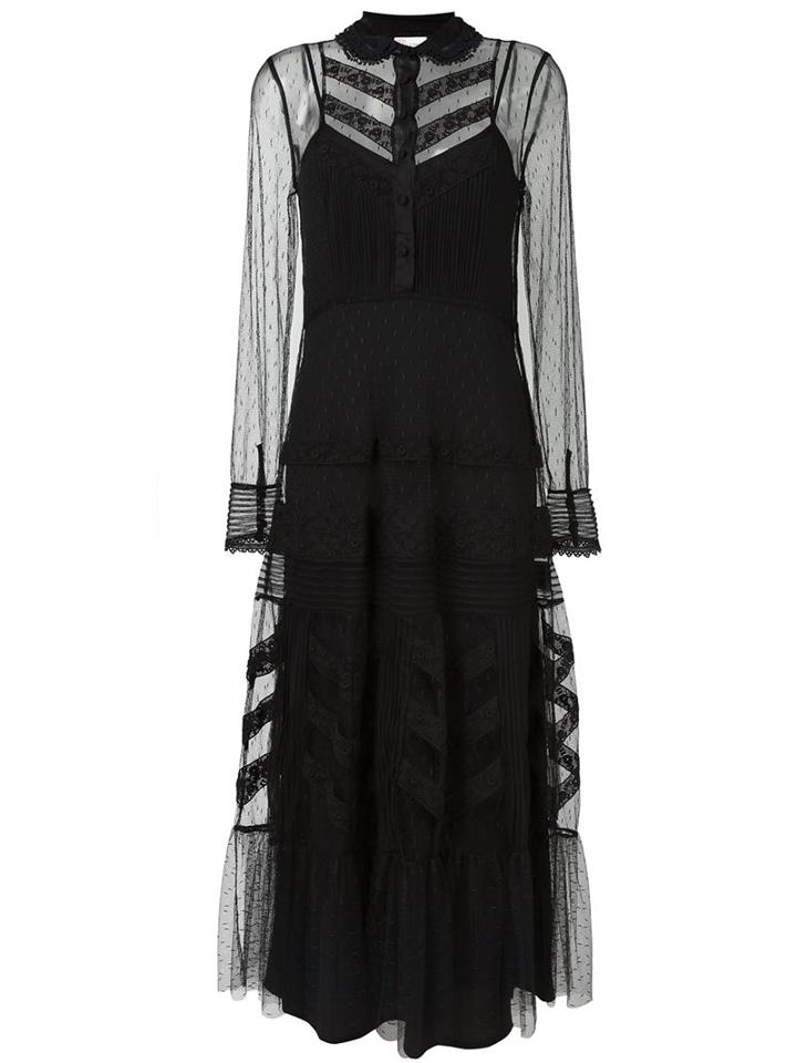 Red Valentino Embroidered Tulle Dress, Women's, Size: 40, Black, Polyester/cotton