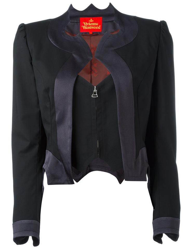 Vivienne Westwood Layered Zip Cropped Jacket, Women's, Size: 40, Black, Polyester/spandex/elastane/acetate/virgin Wool
