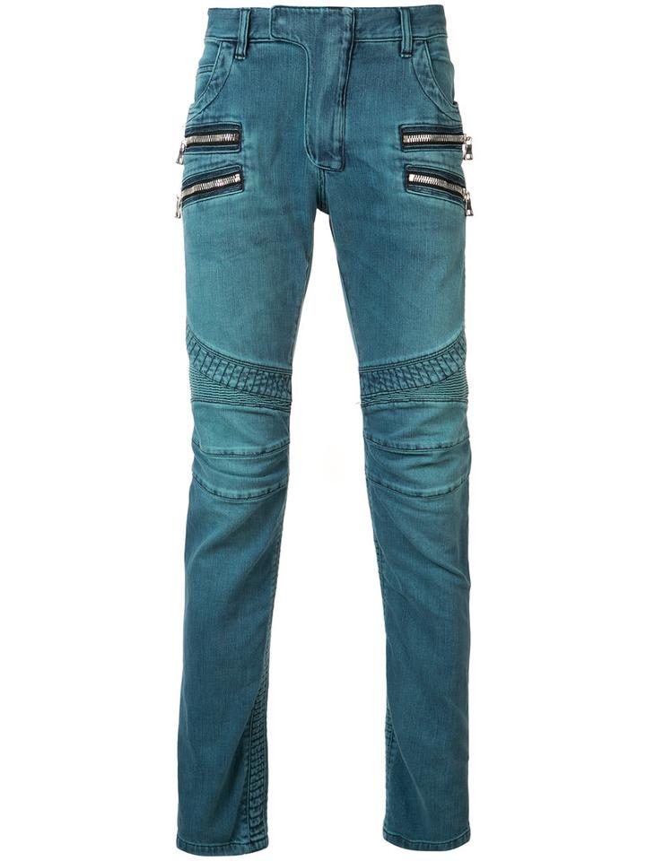 Balmain Straight Fit Biker Jeans, Men's, Size: 30, Blue, Cotton/polyethylene