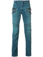 Balmain Straight Fit Biker Jeans, Men's, Size: 30, Blue, Cotton/polyethylene