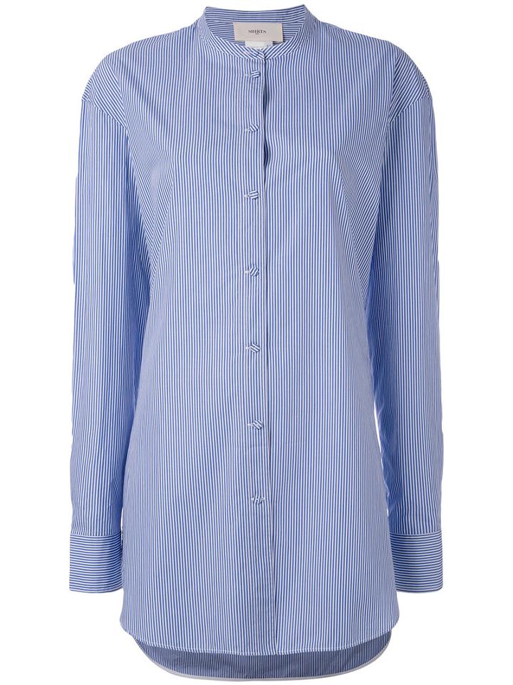 Ports 1961 - Pinstripe Cape Sleeve Shirt - Women - Cotton - 42, Blue, Cotton