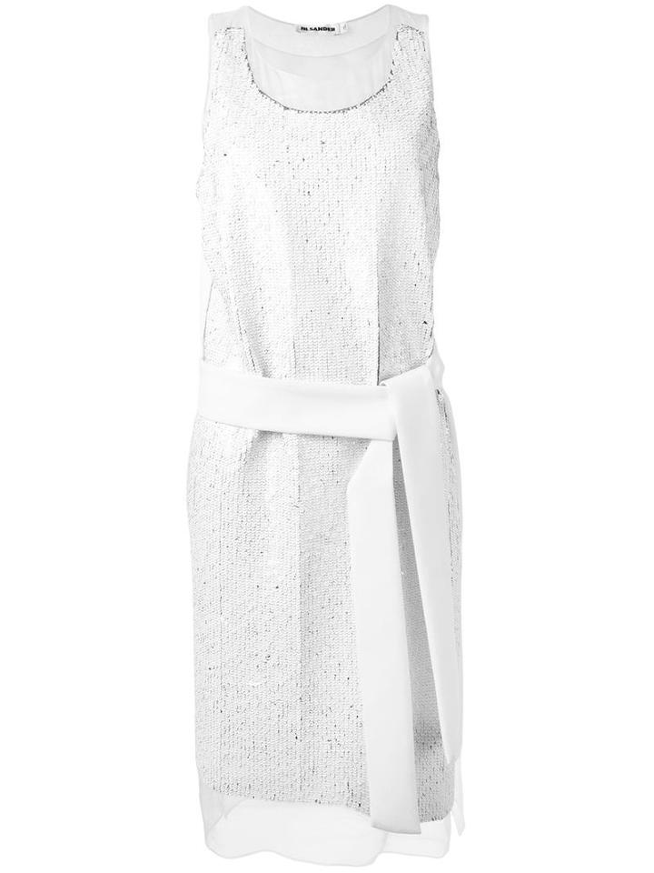 Jil Sander Sequinned Belted Dress, Women's, Size: 32, White, Polyester/polyamide/silk/spandex/elastane