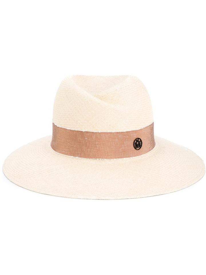 Maison Michel Virginie Straw Fedora Hat, Women's, Size: Small, Nude/neutrals, Cotton/straw