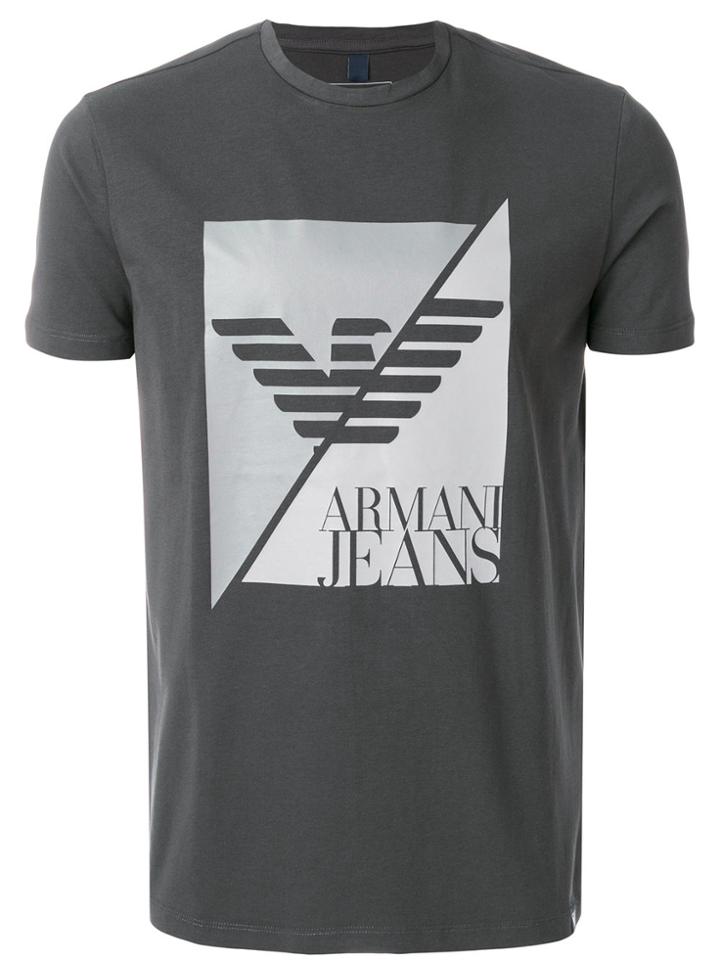 Armani Jeans Split Logo Print T-shirt - Grey
