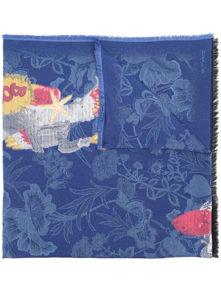 Etro Frayed Edge Scarf - Blue