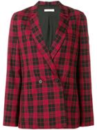 6397 Double Breasted Plaid Blazer - Red
