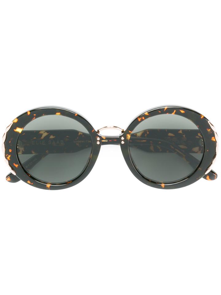 Elie Saab Metal Embellished Round Sunglasses - Black