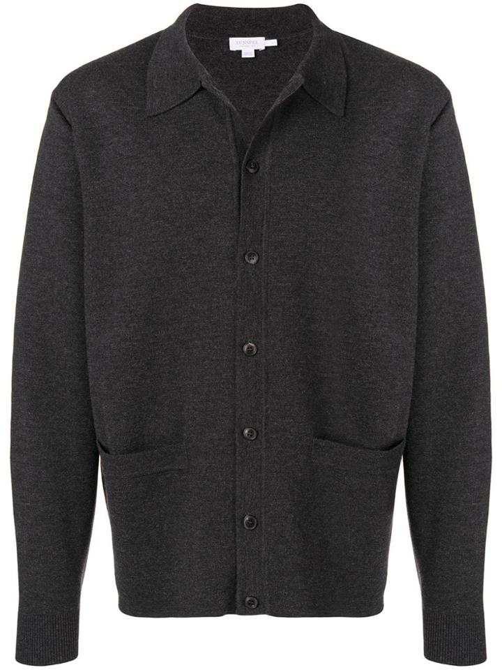 Sunspel Classic Collar Cardigan - Grey