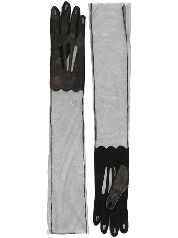 Maison Margiela Long Semi-sheer Gloves, Women's, Size: Large, Black, Lamb Skin/polyamide