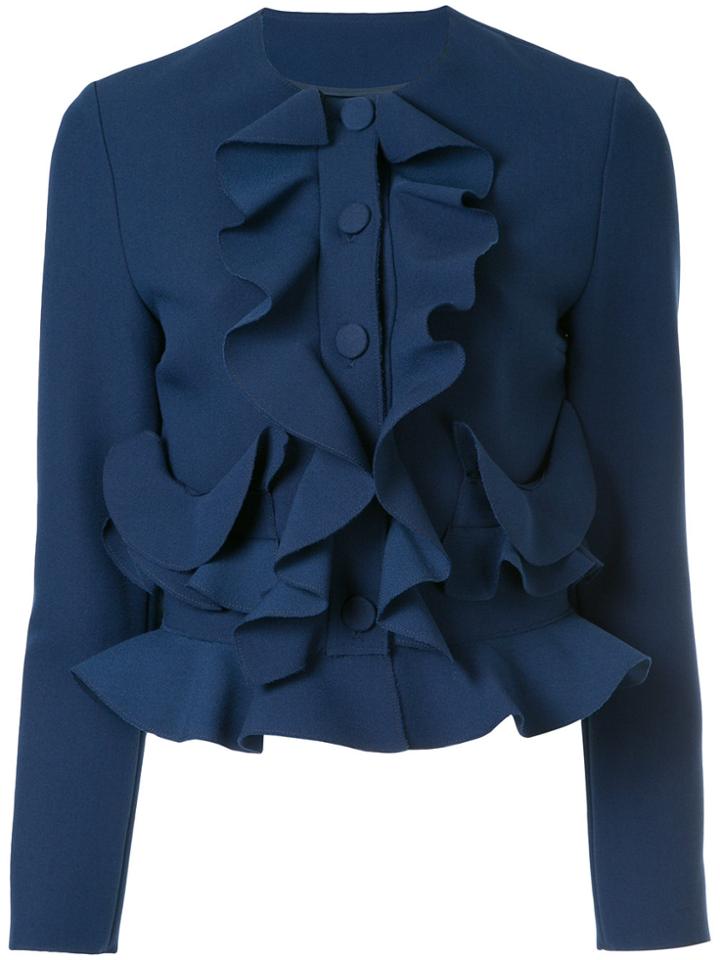 Msgm Frill Detail Fitted Jacket - Blue