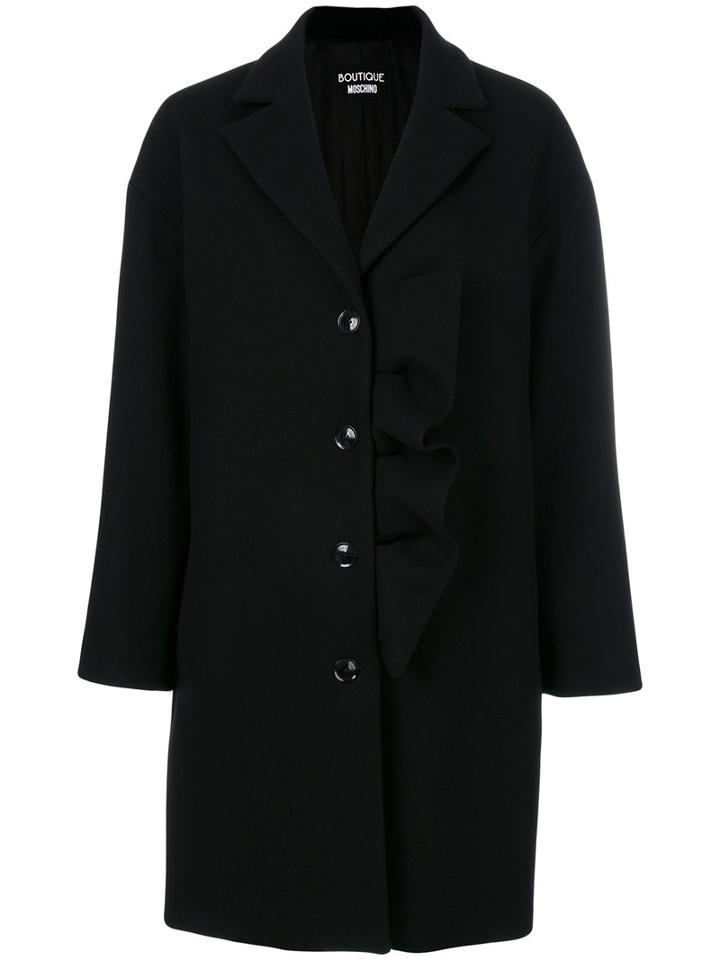 Boutique Moschino - Frill Detail Coat - Women - Polyamide/acetate/viscose/water - 40, Black, Polyamide/acetate/viscose/water