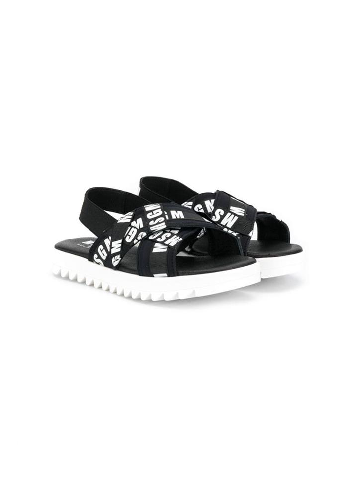 Msgm Kids Logo Strap Sandals - Black