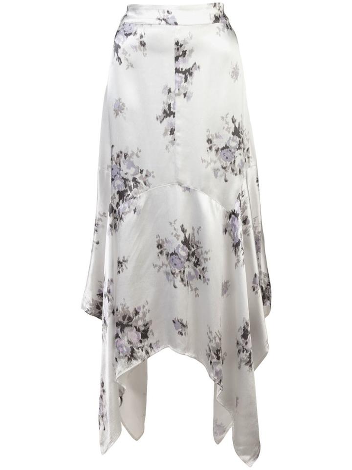 Ganni Floral Print Asymmetric Skirt - White