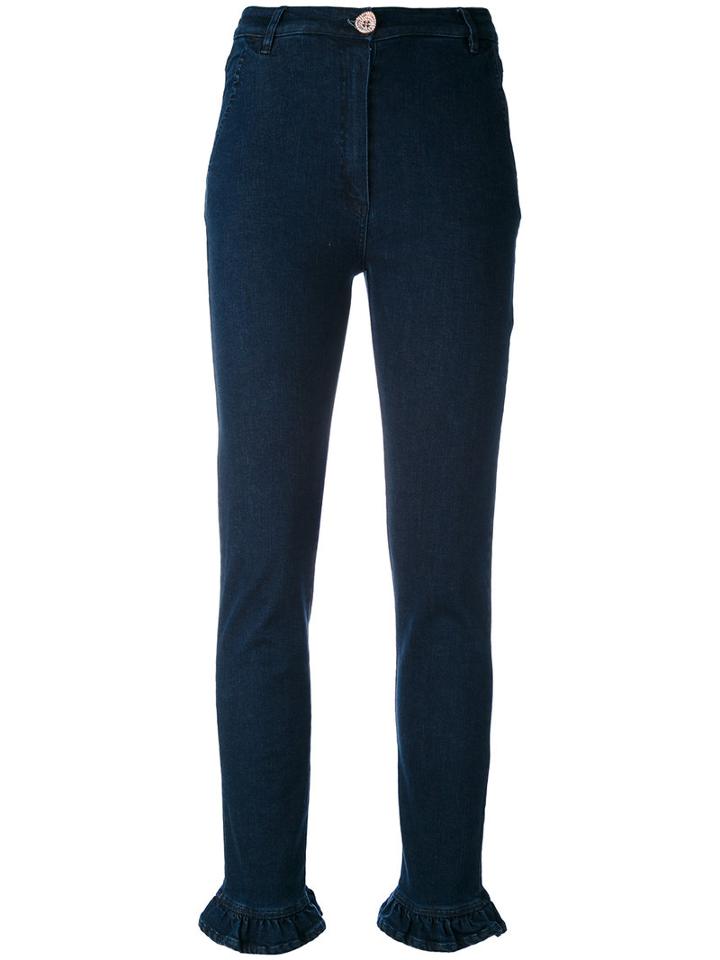 Manoush - Frill Hem Jeans - Women - Cotton/spandex/elastane - 38, Blue, Cotton/spandex/elastane