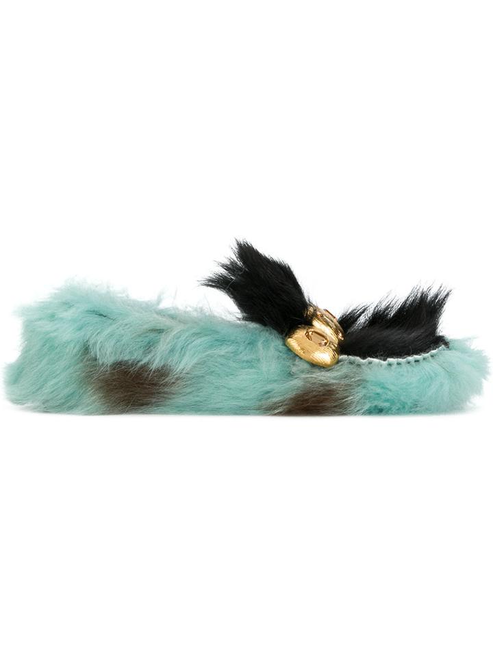 Prada Fur And Embellished Loafers - Green