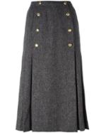 Chanel Vintage Button Accent Midi Skirt, Women's, Size: 40, Grey